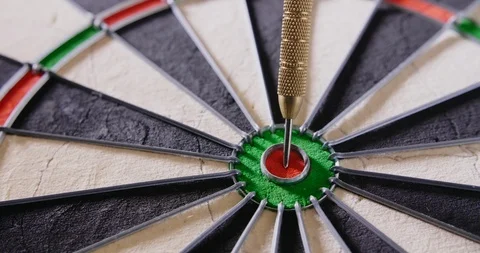 Closeup Lockdown Shot Of Dart Hitting Bullseye Stock Footage 86084981