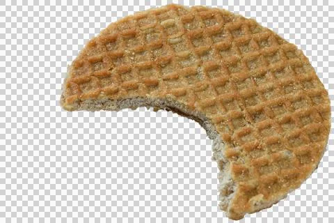 Closeup of a lone stroopwafel cookie with a bite (PNG). Stock Photos