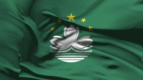 Closeup Macau Flag Wave Loop waving in wind Realistic Macau Flag background Stock Footage 328220132
