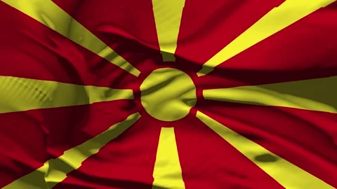 Closeup Macedonia  Flag Wave Loop waving in wind Realistic Macedonia Flag ba Stock Footage 328220130