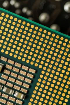 Closeup Macro of a Computer CPU Processing Chip Stock Photos