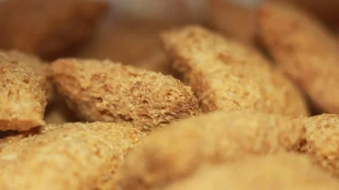 Closeup macro crispy oatmeal rice pads pops Stock Footage 142930428