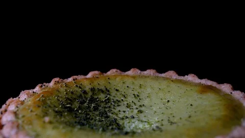 Closeup Macro off Matcha green tea Cheesecake Tart on black background Stock Footage 96163616