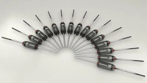 Closeup macro set of electronic germanium diode on a white background 3d Stock Illustration