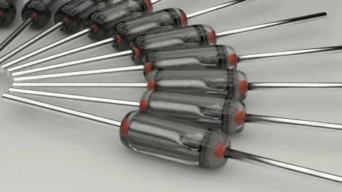 Closeup macro set of electronic germanium diode on a white background 3d Stock Illustration