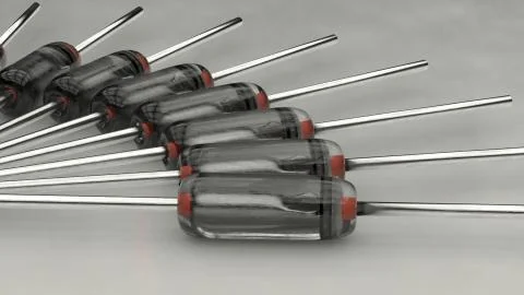 Closeup macro set of electronic germanium diode on a white background 3d Stock Illustration