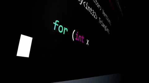 Closeup macro shot movement of coding script moving across LED screen. Stock Footage 241005626