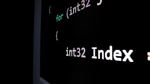Closeup macro shot movement of coding script moving across LED screen. Stock Footage 241005650