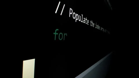 Closeup macro shot movement of coding script moving across LED screen. Stock Footage 241005673