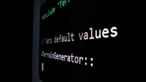 Closeup macro shot movement of coding script moving across LED screen. Stock Footage 241005825