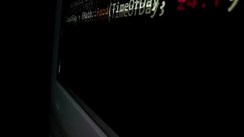 Closeup macro shot movement of coding script moving across LED screen. Stock Footage 241005845