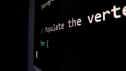 Closeup macro shot movement of coding script moving across LED screen. Stock Footage 241006083