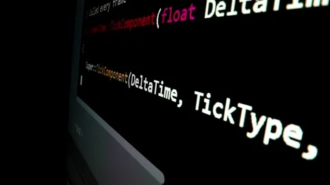 Closeup macro shot movement of coding script moving across LED screen. Stock Footage 241006093