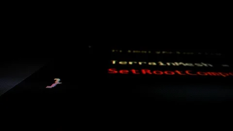 Closeup macro shot movement of coding script moving across LED screen. Stock Footage 241006103