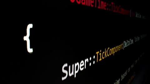 Closeup macro shot movement of coding script moving across LED screen. Stock Footage 241006212