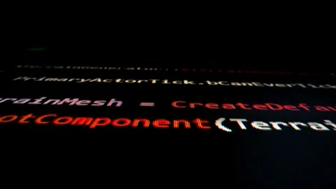 Closeup macro shot movement of coding script moving across LED screen. Stock Footage 241006687