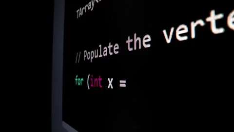 Closeup macro shot movement of coding script moving across LED screen. Stock Footage 243363322