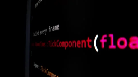 Closeup macro shot movement of coding script moving across LED screen. Stock Footage 243905763