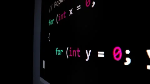 Closeup macro shot movement of coding script moving across LED screen. Stock Footage 244928220