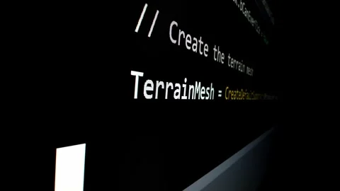 Closeup macro shot movement of coding script moving across LED screen. Stock Footage 244928240