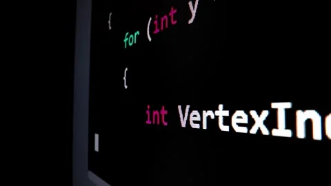 Closeup macro shot movement of coding script moving across LED screen. Stock Footage 244928284