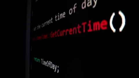 Closeup macro shot movement of coding script moving across LED screen. Stock Footage 244928299