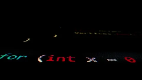 Closeup macro shot movement of coding script moving across LED screen. Stock Footage 246055617