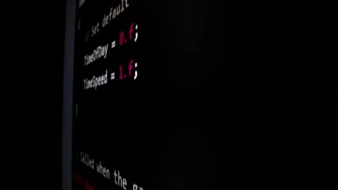 Closeup macro shot movement of coding script moving across LED screen. Stock Footage 246056131