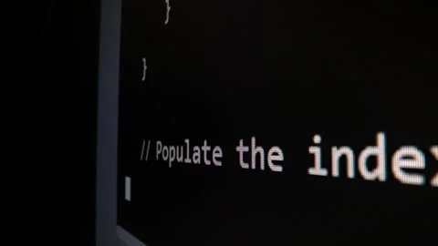 Closeup macro shot movement of coding script moving across LED screen. Stock Footage 247326191