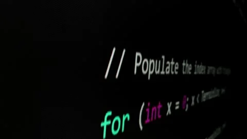 Closeup macro shot movement of coding script moving across LED screen. Stock Footage 247710566
