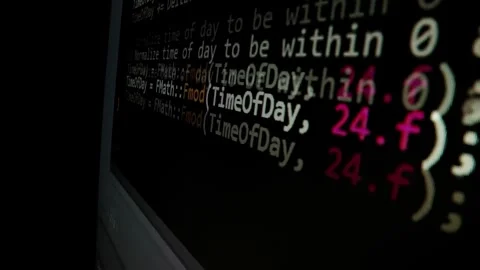 Closeup macro shot movement of coding script moving across LED screen. Stock Footage 248231050