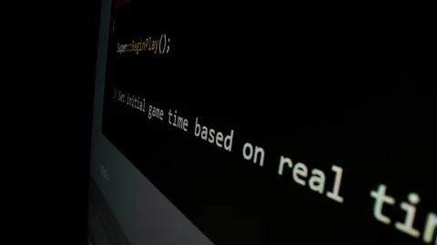 Closeup macro shot movement of coding script moving across LED screen. Stock Footage 251108448
