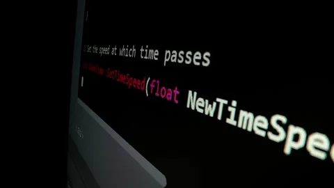 Closeup macro shot movement of coding script moving across LED screen. Stock Footage 251108487