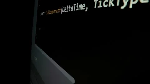 Closeup macro shot movement of coding script moving across LED screen. Stock Footage 251108728