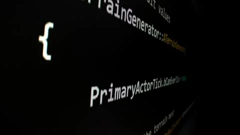 Closeup macro shot movement of coding script moving across LED screen. Stock Footage 251109303