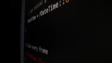 Closeup macro shot movement of coding script moving across LED screen. Stock Footage 251109547
