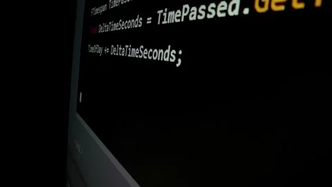 Closeup macro shot movement of coding script moving across LED screen. Stock Footage 254112599