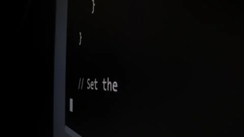 Closeup macro shot movement of coding script moving across LED screen. Stock Footage 254112749