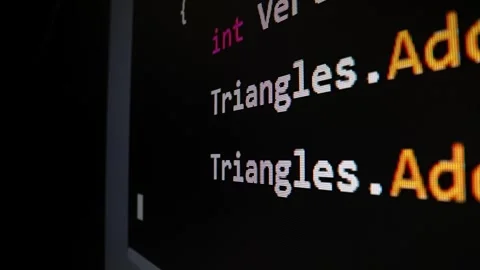 Closeup macro shot movement of coding script moving across LED screen. Stock Footage 254112809