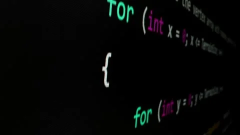 Closeup macro shot movement of coding script moving across LED screen. Stock Footage 254113256
