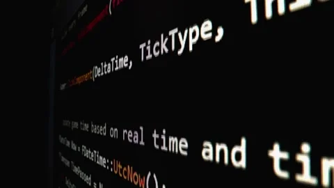 Closeup macro shot movement of coding script moving across LED screen. Stock Footage 293805049