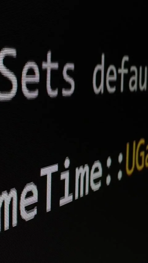 Closeup macro shot movement of coding script moving across LED screen. Stock Footage 293995463