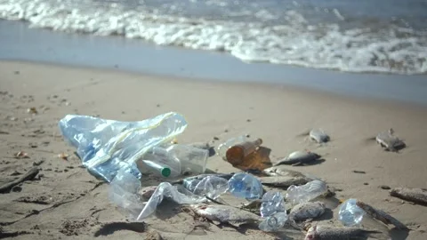 Closeup macro side view of disposable single-use Plastic bottle with some Stock Footage 275012999