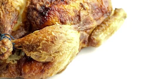 Closeup macro of stuffed roast christmas chicken Stock Footage 75758182