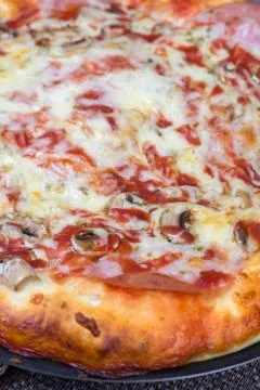 Closeup macro view pizza slice Foto stock