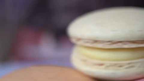 Closeup macro view of a yellow macaron cake texture Stock Footage 117793777