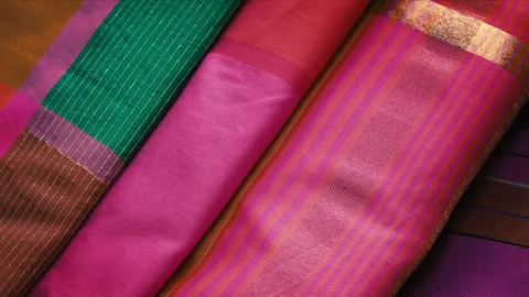 Closeup Of Madder Dyed Organic Textiles, Traditional To Culture In Stock Footage 155297210