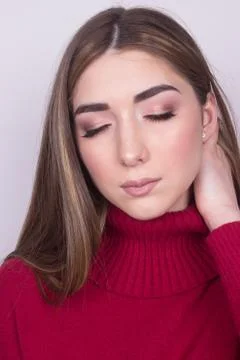 Closeup make up portrait studio isolated on white Foto stock