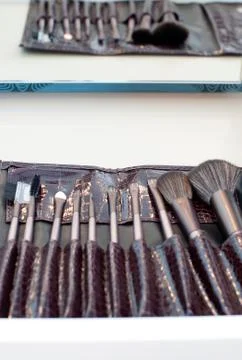 Closeup of makeup tools in their holder Foto stock