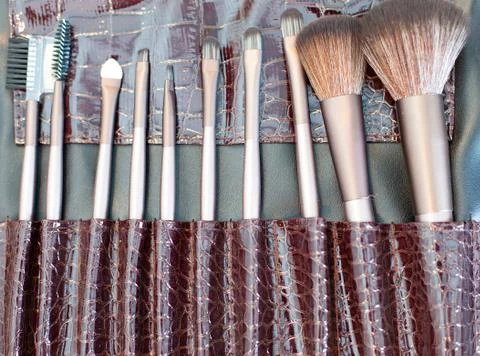 Closeup of makeup tools in their holder Stock Photos